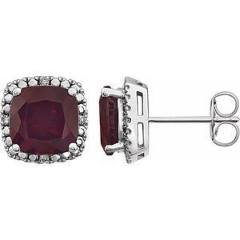 14k White Natural Mozambique Garnet & .06 Ctw Natural Diamond Earrings